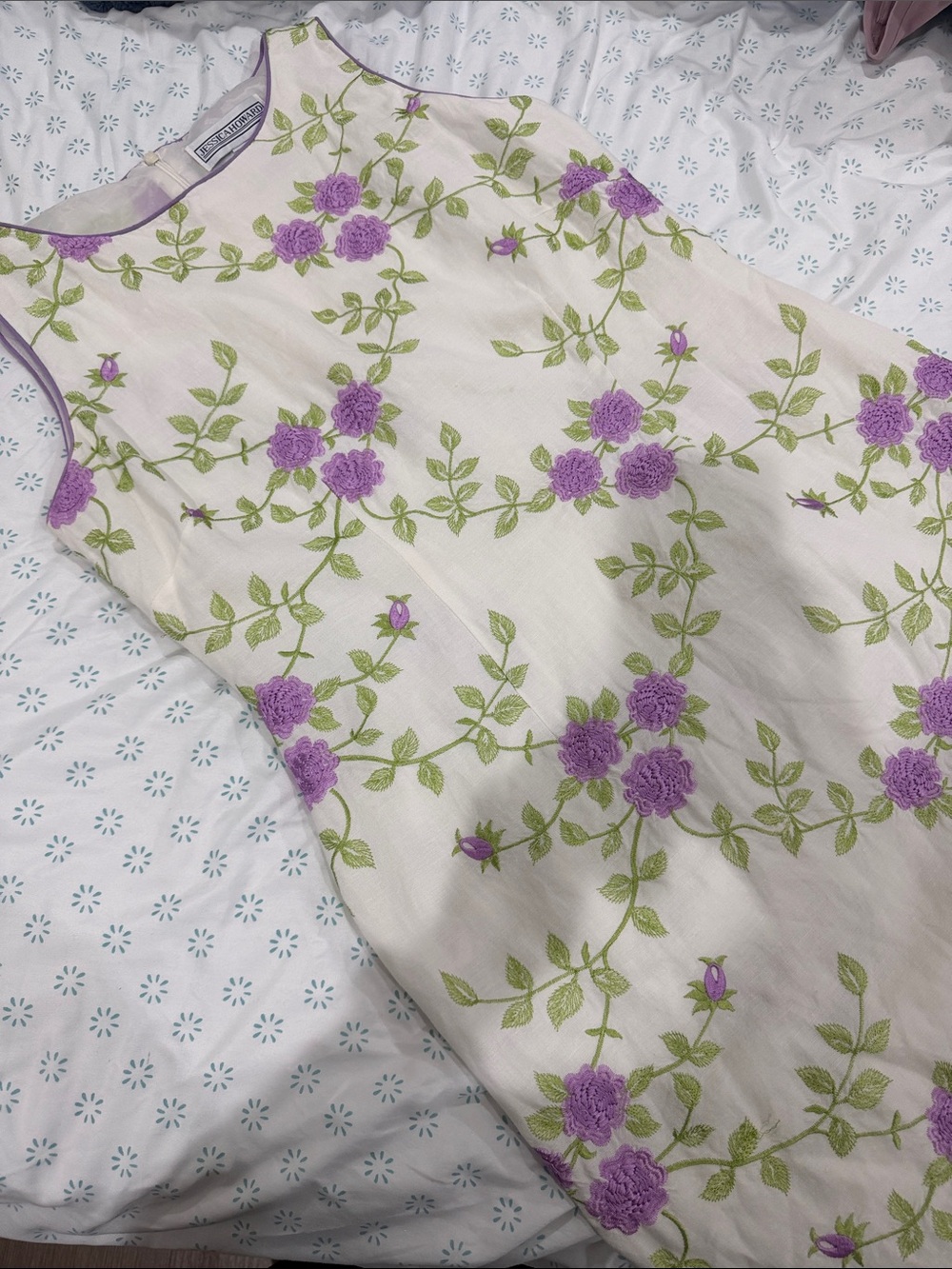 Jessica Howard Size 12 Linen Blend Floral Embroidered Dress Vintage